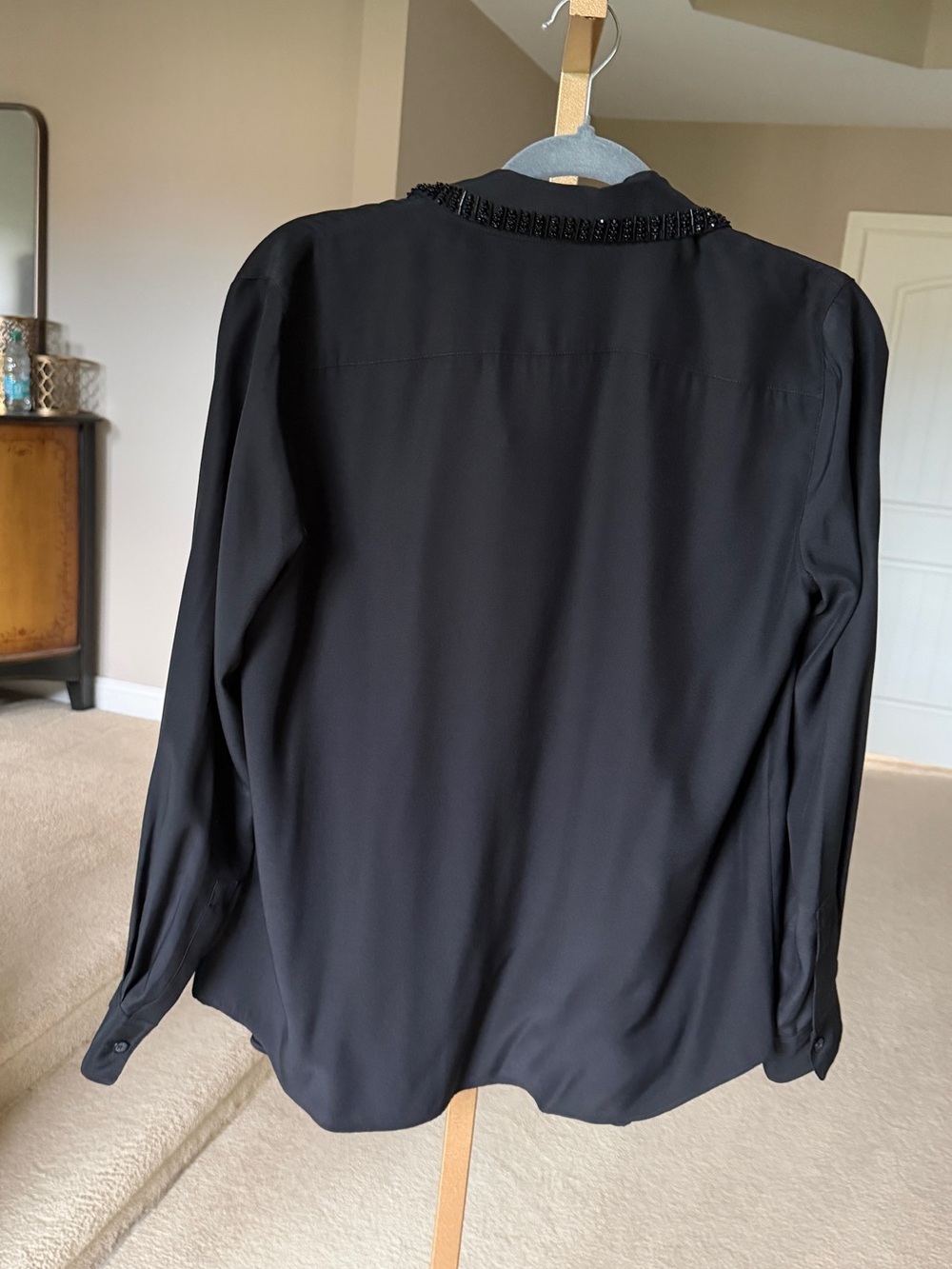 Lafayette 148 New York Black Beaded Collar Button-Down Blouse - Picture 2 of 3